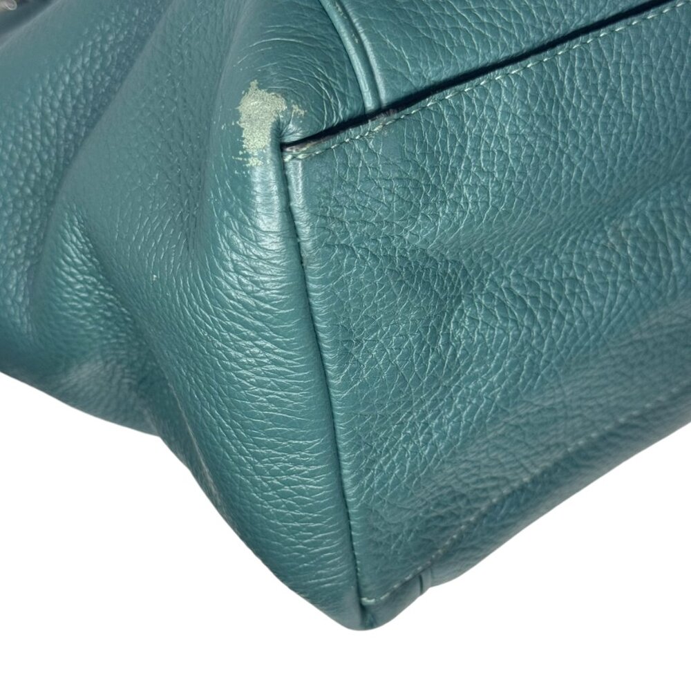 COACH - Ava Vintage Chain Tote Purse Dark Teal Pebbled Leather Silver Chain - Picture 8 of 16
